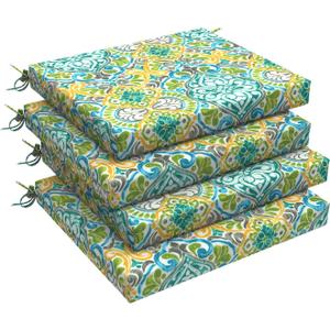 LVTXIII Outdoor Chair Cushions, Water Repellent Patio Furniture Cushions Outdoor Square Chair Pads with Ties for Dining Chairs and Garden Furniture Decoration, 18.5"x16"x2" Set of 4, Damask Green