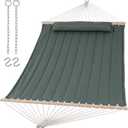 SUNCREAT Double Hammock for 2 Person, Extra Large Outdoor Portable Hammock with Hardwood Spreader Bar, Soft Pillow, 475 lbs Capacity, Gray Green
