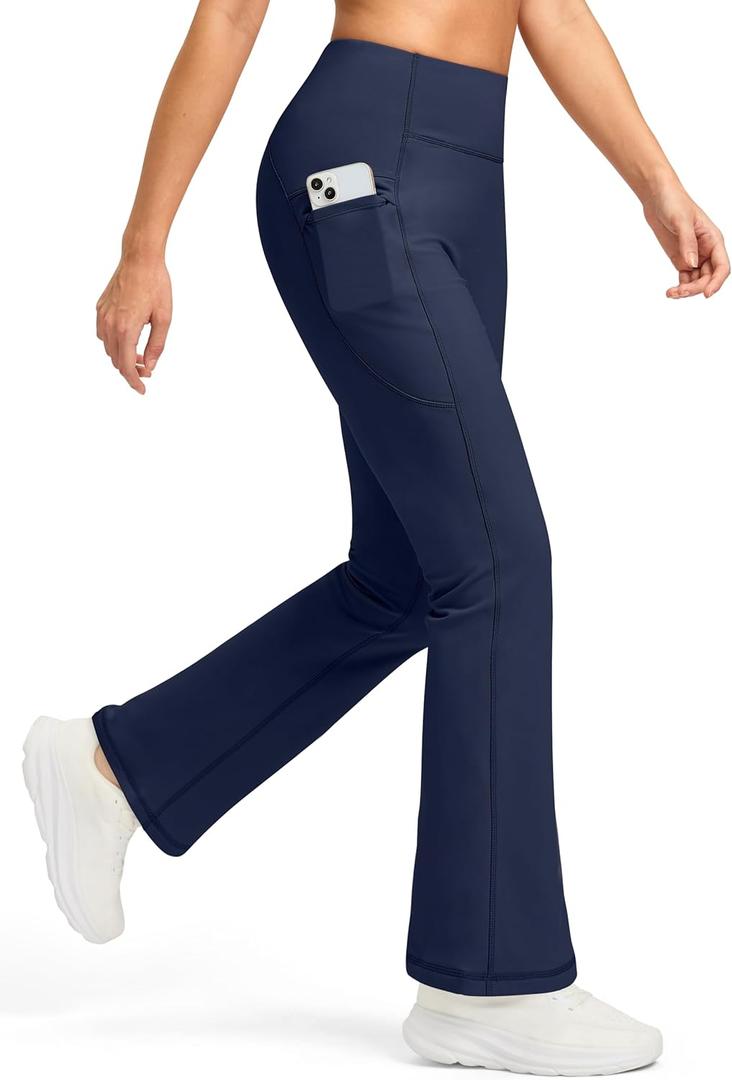 Women's Fleece Lined Pants with Pockets High Waist Thermal Flare Leggings Hiking Yoga Pants for Winter Cold Weather (L)