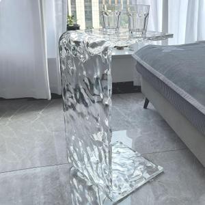 Acrylic C Table for Couch, Multipurpose C Shape Side Table Clear Acrylic Couch Table for Bedroom, Living Room and Patio | 11.8 * 11.8 * 25.6IN (Big Ripple)
