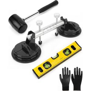 4PCS Floor Gap Repair Tool, Adjustable Seam Setter Tool with Vacuum Suction Cup Rubber Mallet Aluminum Alloy Leveling Tool for Marble Glass (not for Rough or Uneven Surfaces)