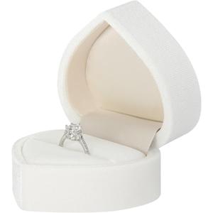 LETURE Velvet Jewelry Ring Gift Box, Heart-Shaped Wedding Ring Earring Stud Holder Case for Engagement, Proposal, Anniversary, Rings Storage Display Box (White)