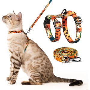 Cat Harness and Leash Set - Escape Proof Adjustable Cat Harness, Comfortable Soft Lightweight, Use Safe & Easy, Walking Travel Kitten Harness for Small Medium Large Cats (Orange King of The Jungle)
