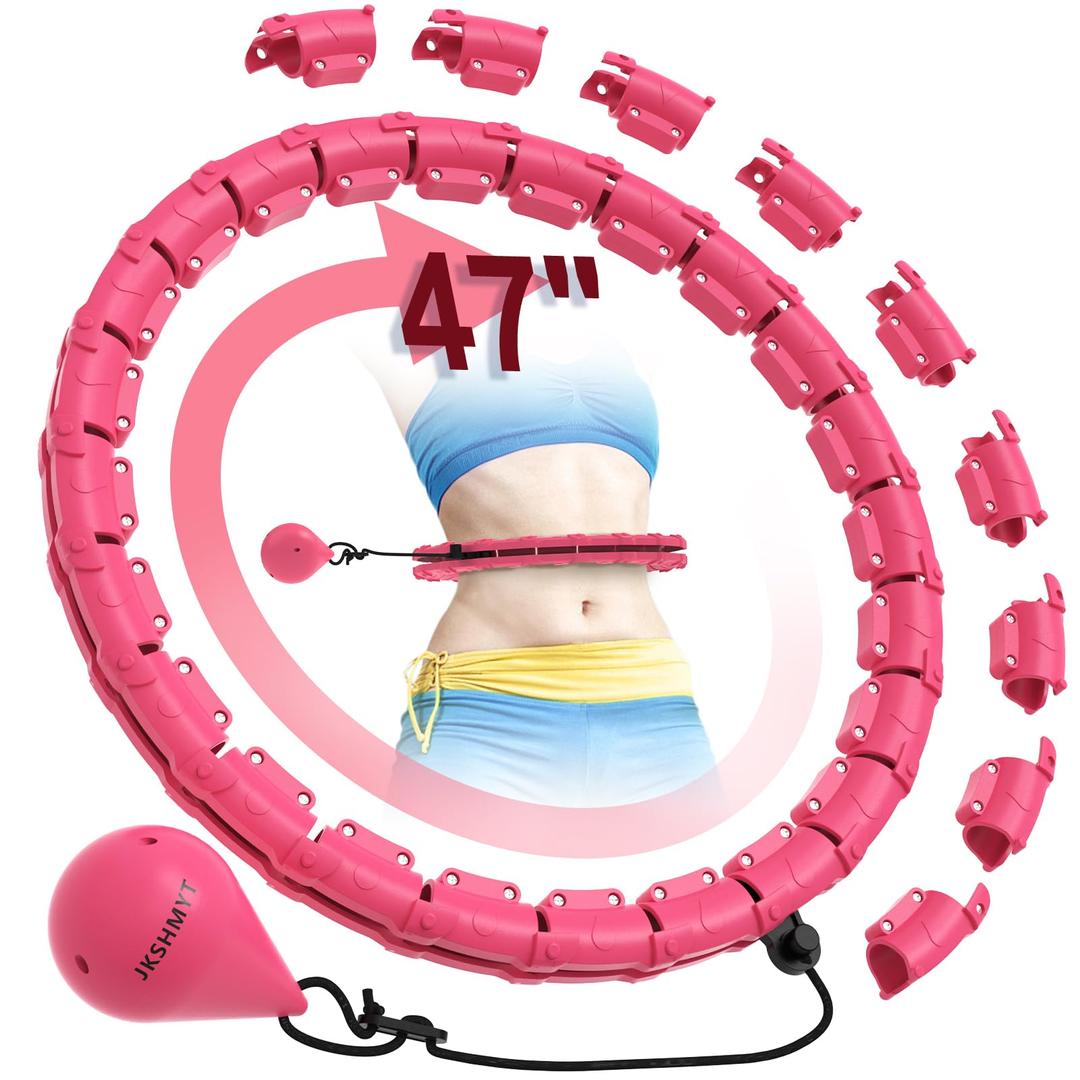 JKSHMYT Weighted Hula Circle Hoops for Adults Weight Loss, Infinity Hoop Fit Plus Size 47 Inch, 24 Detachable Links, Exercise Hoop Suitable for Women and Beginners Pink