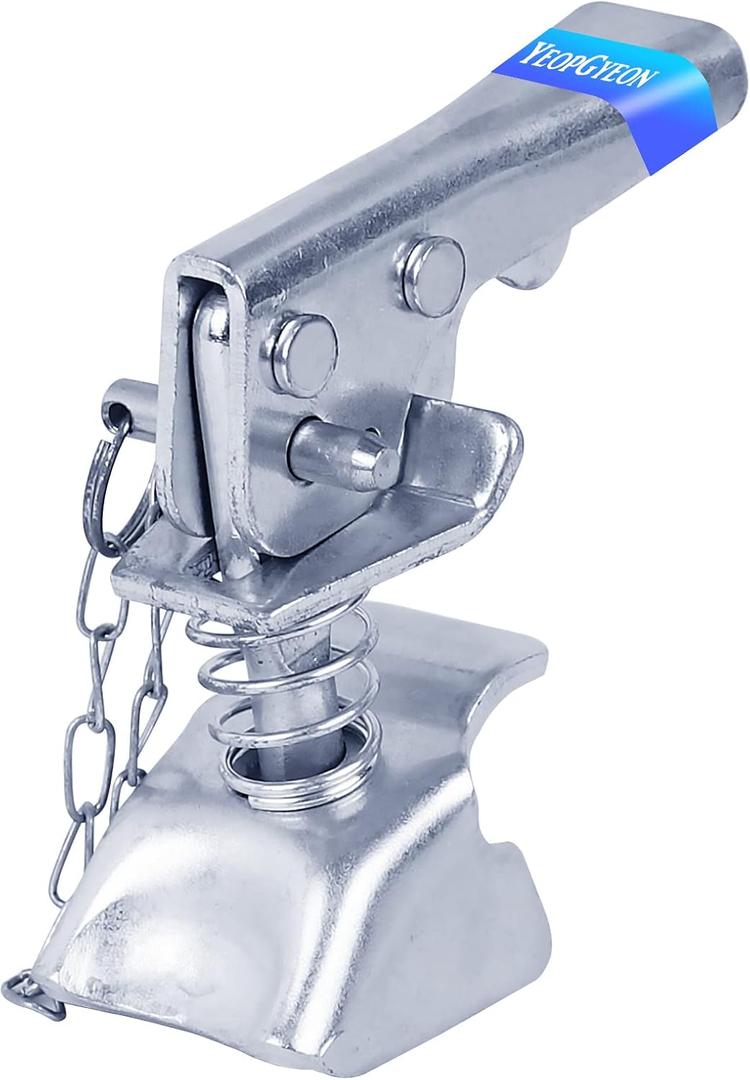 Adjustable Trailer Coupler Latch with Safety Chain - 2 Inch 5000 lbs Capacity Heavy-Duty Lock Kit for Boat, Camper, and Utility Trailer Towing - Zinc-Plated Rust Resistant Steel
