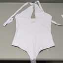 REORIA Butsmooth Women's Trendy Sexy Criss Cross Halter Neck Sleeveless Thong Bodysuits Tops Clubwear (White)