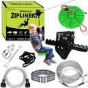 100 ft /120 ft /150 ft/180ft Zip Line Kit for Kids and Adult Up to 380 lb - Updated Removable Design Trolley and Thickened Seat, Rust Proof W/Safety Harness - Zipline Kits for Backyard (Green)
