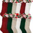 12 Pieces Christmas Stockings 14.5 Inch Cable Knitted Xmas Stockings Christmas Stockings Hanging Xmas Stockings for Christmas Fireplace Office Holiday Decoration (Red, White, Linen, Dark Green)