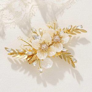 JAKAWIN Gold Hair Clip Gold Flower Wedding Hair Piece Crystal Bridal Hair Accessories for Women