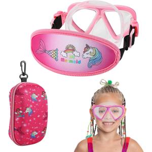 Toddler Swim Goggles Nose Cover,Kids Goggles No Hair Pull,Anti Fog Children Swimming Mask (1pk - Pink Mermaid)
