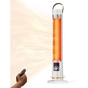 Patio Heater for Outdoor Use, Infrared Electric Outdoor Heater, 1500W Instant Heating, 60-Degree Oscillation, 9 Heat Levels, 9H Timer, Remote, for Garage, Backyard, Large Room, Indoor, 32", White 