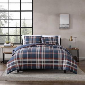 Eddie Bauer - Queen Duvet Cover, Reversible Bedding Set with Matching Shams, Bedding Set (Shasta Lake Navy, Queen)