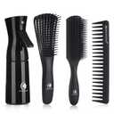 BRUSHZOO Hair Brush Set for Women, Men, and Kids - Detangling Brushes for Curly and Natural 3/4abc Hair, Wide Tooth Comb, Detangler Brush, and Hair Spray Bottle