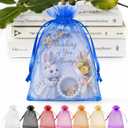 ANZNKU 50 Pack Royal Blue Organza Bags 5x7 Inch, Small Mesh Bag Drawstring Mesh Gift Bags Jewelry Pouches for Baby Shower, Easter Gifts, Birthday Party Favors