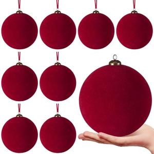 8 Pcs Large Velvet Christmas Balls 6 Inch Christmas Tree Decorations Xmas Ornaments Balls for Family Holiday Wedding Party Xmas Tree Hanging Decoration (Wine Red)