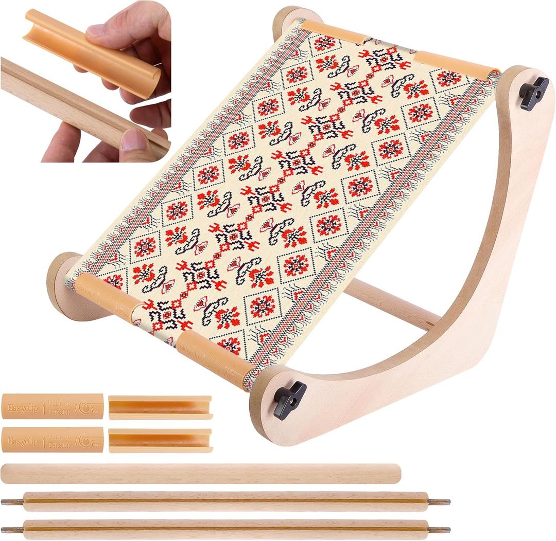 codree Adjustable Embroidery Table Stand, Wood Embroidery Hoop Holder, Hands-Free Cross Stitch Scroll Frame Needlepoint Stand for Lap or Table Top Stitching Sewing Supplies Craft Tool