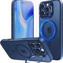 Mitywah for iPhone 16 Pro Max Case with Stand, 2X [Tempered Glass Screen Protector] Military-Grade Drop Protection N52 Magnetic Phone Case, Matte Translucent Slim Case Skin-Friendly Touch, Blue
