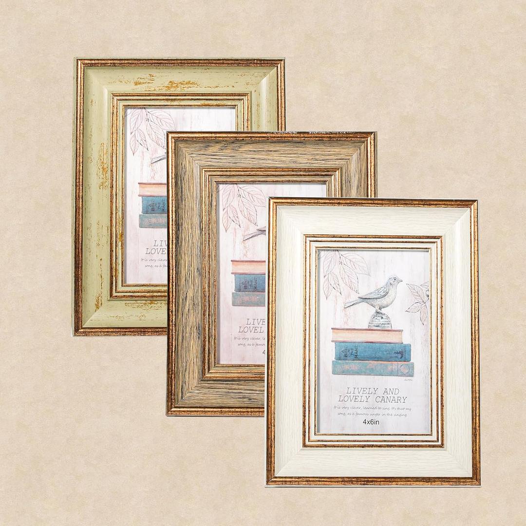 4x6 Picture Frame Photo Frame Rustic Picture Frame with real glass for Wall and Tabletop (Mix Color, 4x6-3PCS)