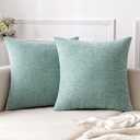 EMEMA Summer Throw Pillow Covers 18x18 Inch Pack of 2 Soft Chenille Decorative Square Couch Pillow Covers Solid Dyed Pillowcases for Sofa Bed Aqua Green(Only Covers)