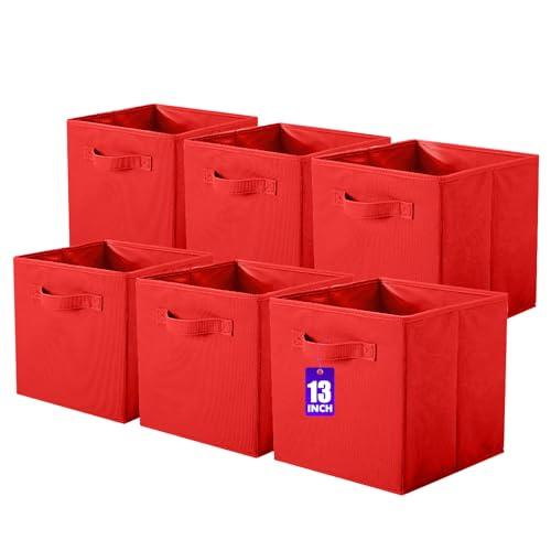 ShellKingdom Foldable Fabric Storage Cubes - Cloth Organizer Drawer for Closet & Toys, 13 X 13 X 13 INCH, 6 Pack (Red)