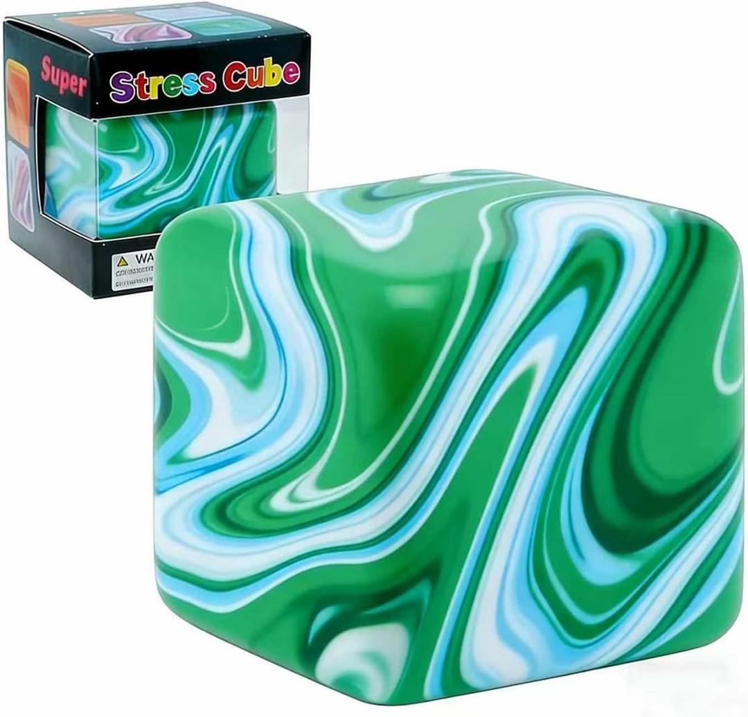Swirl Stress Cube Squishy Toys, Slow Rebound Squishy Fidget Toy for Adults, Unique Swirling Color Mixing, Slow Rising Sensory Toys for Anxiety Stress Relief (Green)