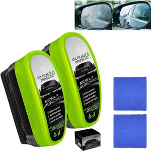 Oil-Free Car Glass Brushes,New 2.0 Clearvision Glass Cleaner,Glass Coating Board for Windshield,Prevents Rain and Fog Clearvision Car windshield cleaner tool(2PCS+Wipe)