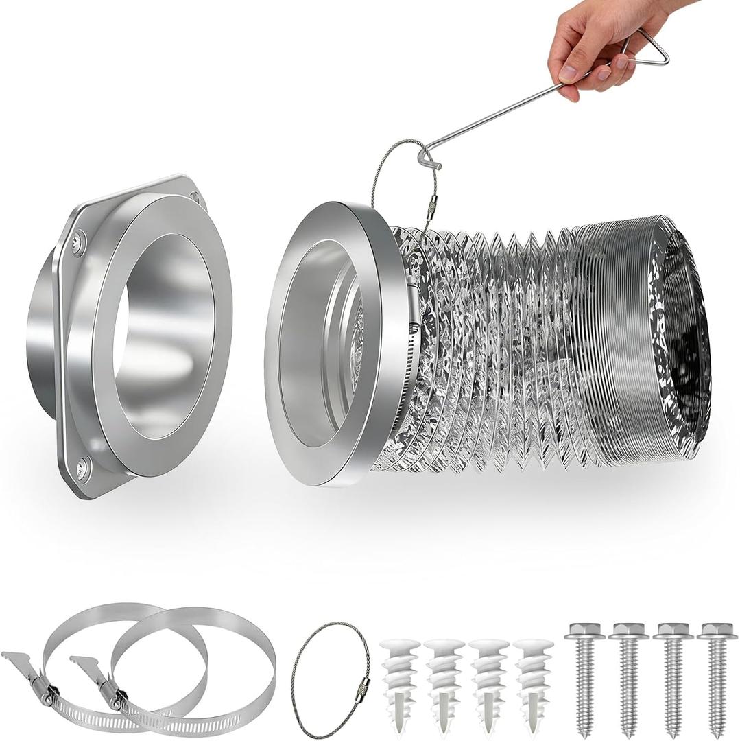 LEFFIS Magnetic Dryer Vent Connector kit with Pull Ring for Easy Align, Quick Disconnect Easy Cleaning Maintenance, Airtight Seal, Includes 4 Inch 3.3 Feet Dryer Duct and 2 Clamps