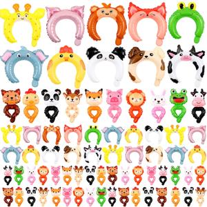 Libima 200 Pcs Zoo Animal Inflatable Party Set, Inflatable Headbands & Wrist Balloons with Manual Air Pump, Cartoon Animal Decor for Kids Birthday, Carnival, Christmas, School Classroom Activities