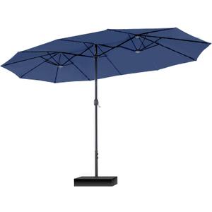 PHI VILLA 15ft Large Patio Umbrellas with Base Included, Outdoor Double-Sided Rectangle Market Umbrella with Crank Handle, for Pool Lawn Garden, Blue