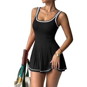 LOOKBOHO Womens Knit Athletic Tennis Dress Mini Pleated Golf Active Workout 0utfits 2026 Summer Sleeveless Sweater Dresses M