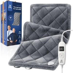 BOB AND BRAD Far Infrared Weighted Heating Pad for Back Pain Relief, Electric Heat Pad for Cramps, Knee, Neck & Shoulder, Moist Heat Therapy & Hands-Free Strap, FSA-HSA Eligible, Gift for Women Men (Gray)