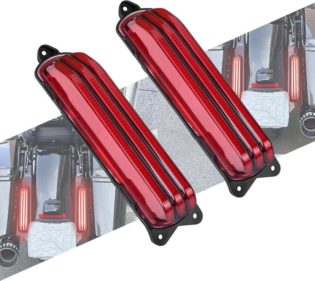 LED Tail Lights for Rear Fender Fascia Compatible with Touring Road King FLHR, Road Glide FLTRX, Street Glide FLHX, Ultra Limited FLHTK, Electra Glide Standard 2014-2025 (Red Lens)
