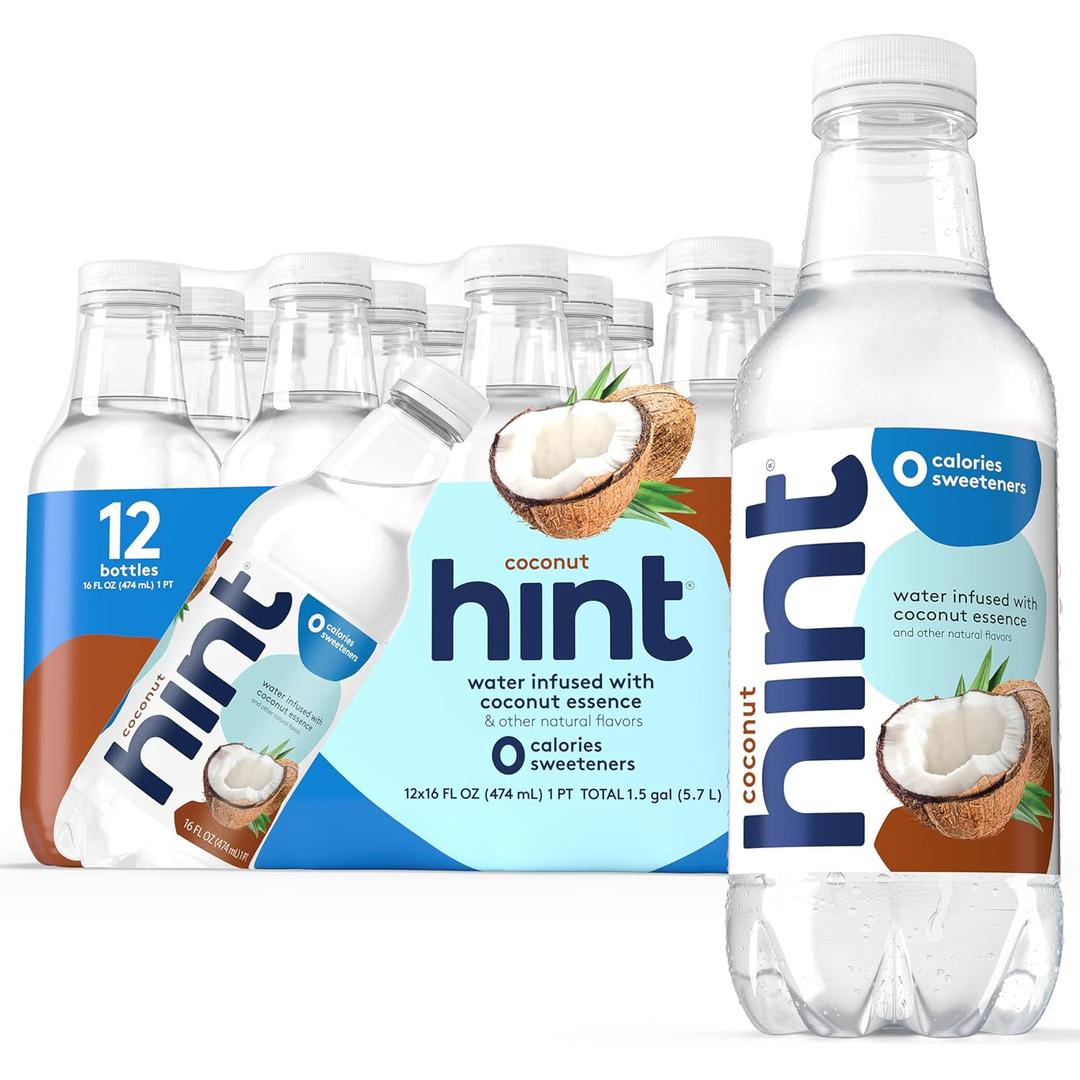 Hint Fruit-Infused Bottled Water, Coconut - Sugar Free Flavored Water with Zero Calories, Naturally Flavored, and No Artificial Sweeteners - 16 Fl Oz (Pack of 12) (EXP 04/10/27)