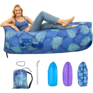 Inflatable Lounger, 210T Polyester air Sofa, Inflatable Couch for Camping, can Withstand 450 lbs air Chair, Pocket and Matching Bag, Convenient Beach Blow up CouchIdeal Outdoor Gifts for Adults (Printed Green)