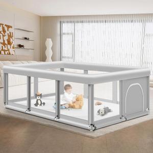 Large Baby Playpen for Babies and Toddlers, Playpen 7450, Large Baby Play Yards Indoor & Outdoor, Sturdy Safety Baby Play Pen with Soft Breathable Mesh, Toddlers Activity Center with Anti-Slip Base (745027 Inch, Grey)
