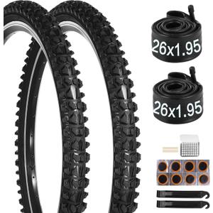 yeesport Mountain Bike Tires 24/26x1.95 Bike Tire Tube Set, 2 Pack 24/26 inch Bicycle Tires Tubes Schrader Valve Tire Levers Puncture-Resistant for BMX, Kids Bike