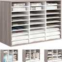 Alpeir Wood Desk Paper Organizer, Hold 13500 Sheets A4 Papers, 27 Slots Adjustable Literature Organizer with Removable Shelves, Classroom Mailbox for Teacher Student Assignment, Retro Grey/White