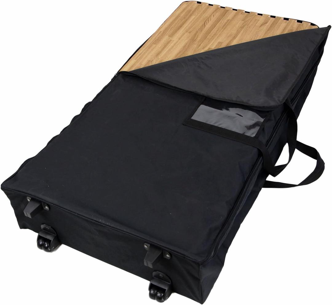 IncStores Foam Flooring Tiles Carrying Case | Easy Transportation of High-Density Interlocking Foam Tiles, Specifically designed to fit 24”x24” interlocking foam floor tiles, this heavy duty nylon constructed bag measures 26”x26”x17” to accommodate 25, 5/8” thick tiles,