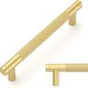 Amerdeco 10 Pack Brushed Gold Cabinet Pulls 5 Inch(128mm) Hole Center Drawer Pulls Cabinet Hardware Kitchen Cabinet Handles for Bathroom ZH0031