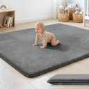 1.3" Thick Baby Floor Play Mat 50x50, Basic Padded Foam Mat for Tummy Time Crawling, Non Slip Cushioned for Babies Toddlers Infants Kids (Dark Grey)