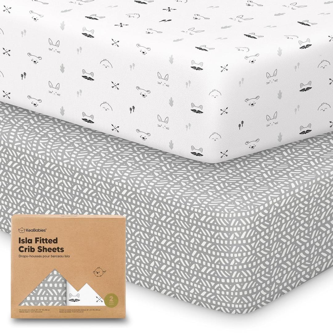 KeaBabies 2-Pack Baby Crib Sheets for Boys, Girls - 52x28 Viscose Derived from Bamboo Toddler Bed Sheets Neutral, Fitted Crib Mattress Cover for Standard Baby Bedding, Soft & Cozy (Nordic)
