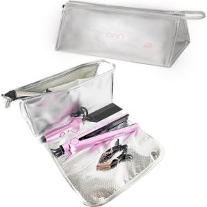 DAN Technology Hair Tools Travel Bag, 12.5 x 5.5 x 5.5 inches, Silver - Heat Resistant Mat, Protective Pad, Hanging Rope, Portable Design, Ideal for Hair Dryer, Curling Iron, Flat Iron, Straighteners