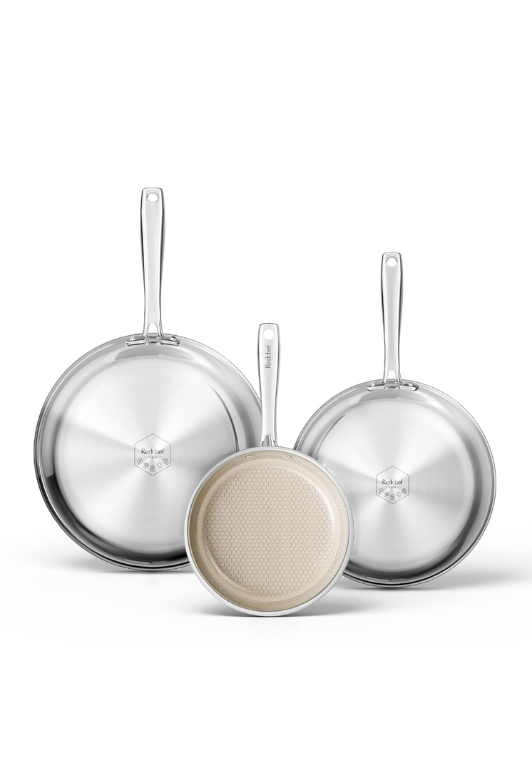 Redchef Non Stick Frying Pans (3) Hybrid Ceramic Frying Pan, Nonstick Skillet with Stay-Cool Handle, Non Toxic, PFAS PFOA & PTFE Free, Dishwasher & Oven Safe, Compatible with All Cooktops Redchef Non Stick Frying Pans (3) Hybrid Ceramic Frying Pan, Nonstick Skillet with Stay-Cool Handle, Non Toxic, PFAS PFOA & PTFE Free, Dishwasher & Oven Safe, Compatible with All Cooktops