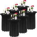 Kochorie 6 Pieces Cocktail Table Skirt Round Cocktail Table Covers 32 x 43 Inch Spandex Stretch High Top Table Cloth for Wedding Table Bar Banquet Party Supplies (Black)