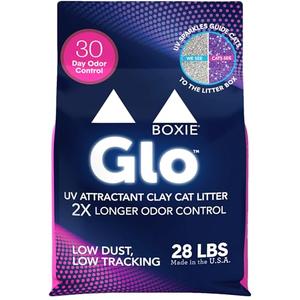 Boxie® Glo™ 30 Day Odor Control Clumping Clay Cat Litter, 28lb, Multi-Cat, 99.9% Dust-Free, Low Tracking, UV Light Attractant, Superior Clumping for Easy Scooping