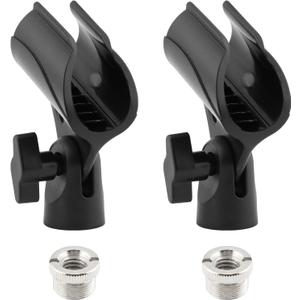 2pcs Microphone Clip Adjustable Angle U Shaped Mic Clip Holder with Screw Adapter Universal Microphone Holder for Most Wired or Wireless Handheld Microphone Stand(Black)