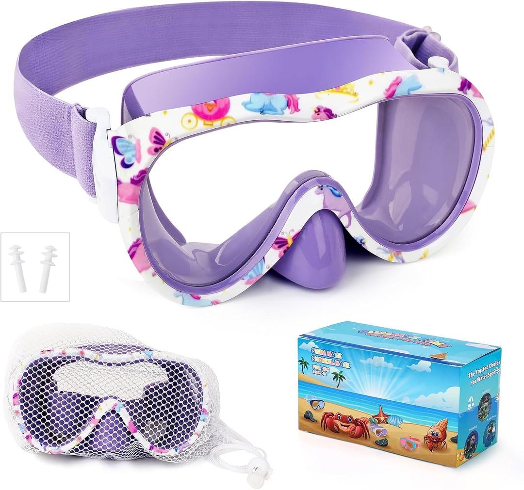 2 x Kids Swim Goggles, Anti-Leak Snork Mask with Nose Cover & Elastic Fabric Strap, UV Protection Swimming Goggles for Kids Boys Girls