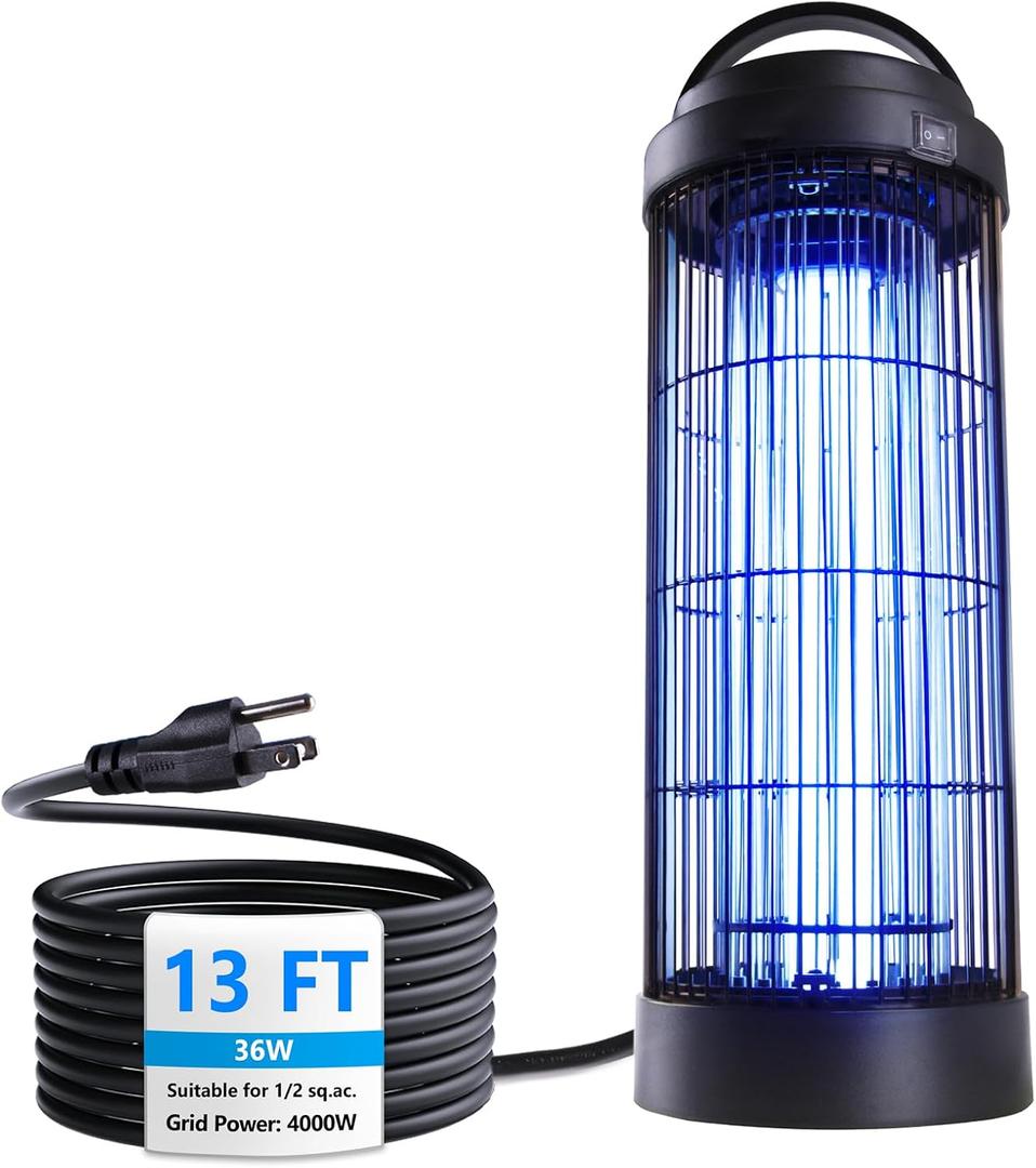 Large Size Bug Zapper Outdoor for 1/2 Acres with 13FT Power Cord, 4000V Instant Killing Grid Removable Hanging High Power Outdoor Mosquito Killer, Fly Trap Lamps for Camping Patio Home (Black)