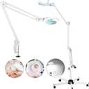 10X Magnifying Glass with Light and Stand, Floor Lamp with 5 Wheels Rolling Base 2880 Lumens Stepless Dimmable Lighted Magnifier for Eyelash Extensions Sewing Close Work