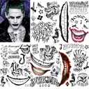 5 Sheets 3D Joker Tattoos Hand Halloween Makeup Kit, Prison Ghost Clown Joker Face Tattoo For Men Women Adults, Scary Prisoner Fake Temporary Tattoo Stickers Halloween Accessory Costume